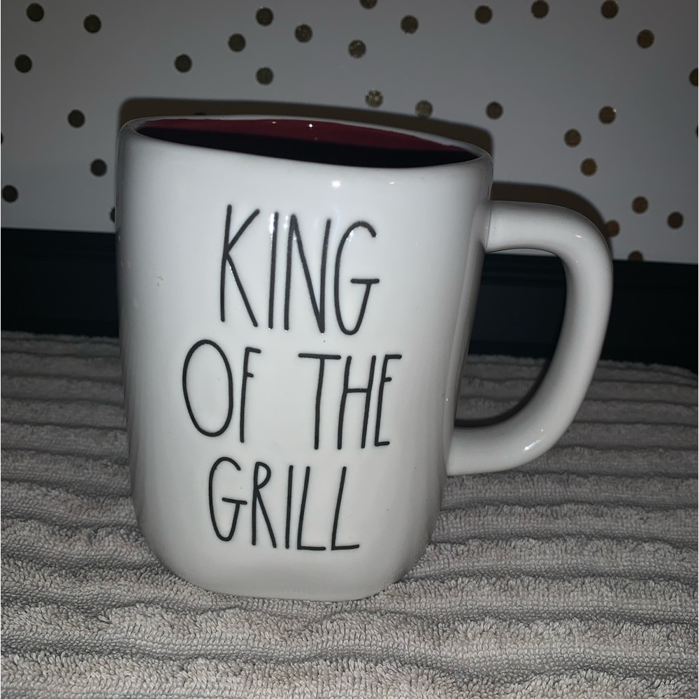 Rae Dunn Coffee Mug "KING OF THE GRILL" Ivory w/maroon inside, Black Lettering